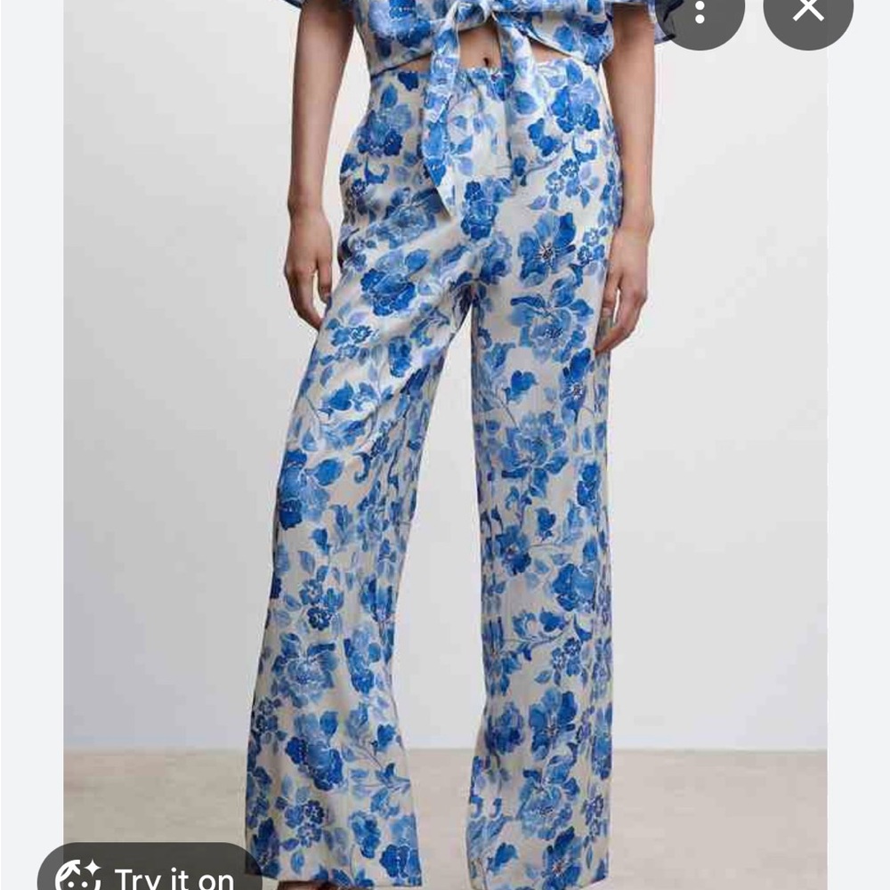 MANGO Flared floral print trousers - Sz M